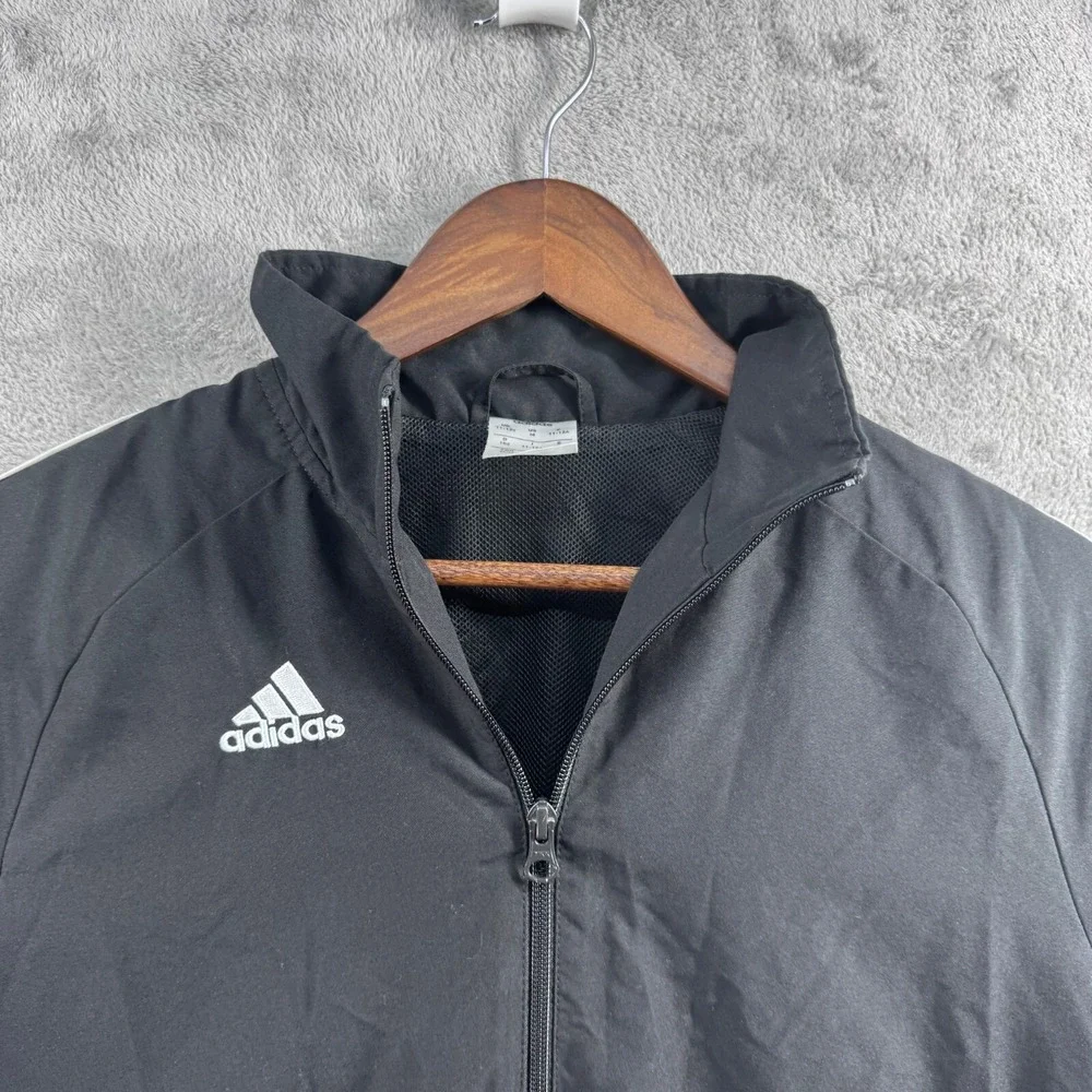 Adidas Boys Track Jacket Black Full Zip Three Stripes Youth Size M 10-12
